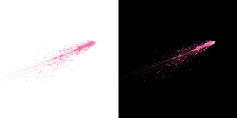 Fast pink energy projectile shot with speed motion trails and glowing magic particles for sci-fi weapon effect design on transparent background PNG © Tomash