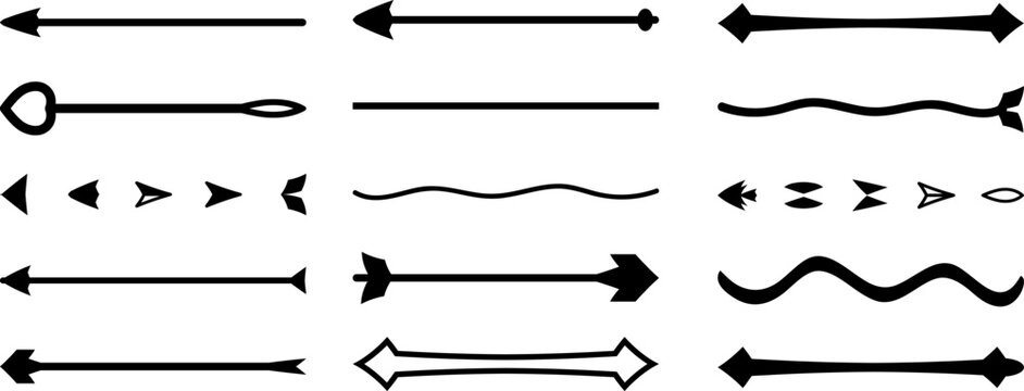 Diverse arrow icons Collection with extra arrow head and tail, flat vector set for navigation direction and user interface design.