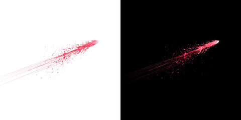 Fast red energy projectile shot with glowing speed trails and magic particles flying for sci-fi weapon effect on transparent background PNG © Tomash