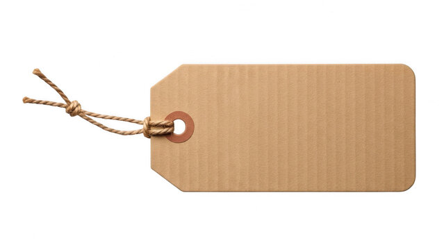 Brown paper tag with string isolated on transparent background