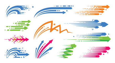 Vector arrow icons, colorful brush stroke pointers, for presentation or website, isolated on transparent background, png