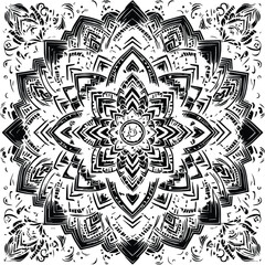 Obraz premium Mandala Vector Black & White | Monochrome Ornamental Geometric Design