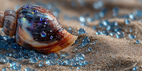 Spiral-shaped snail among water bubbles, a vibrant and unique composition