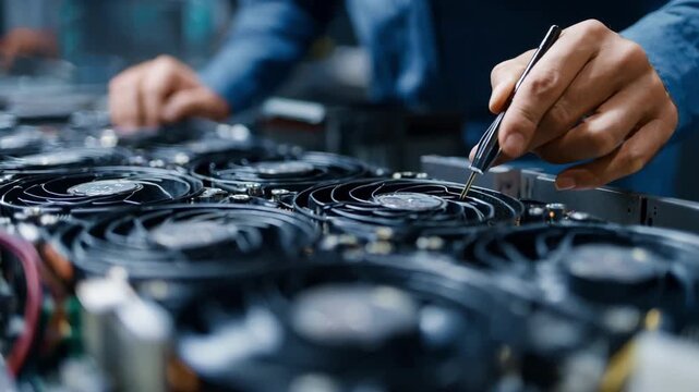 Maintenance specialist inspecting and dusting traditional laptop cooling fans preventing overheating and enhancing system longevity.