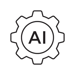 AI gear icon, artificial intelligence for automation, and machine learning development process vector symbol.