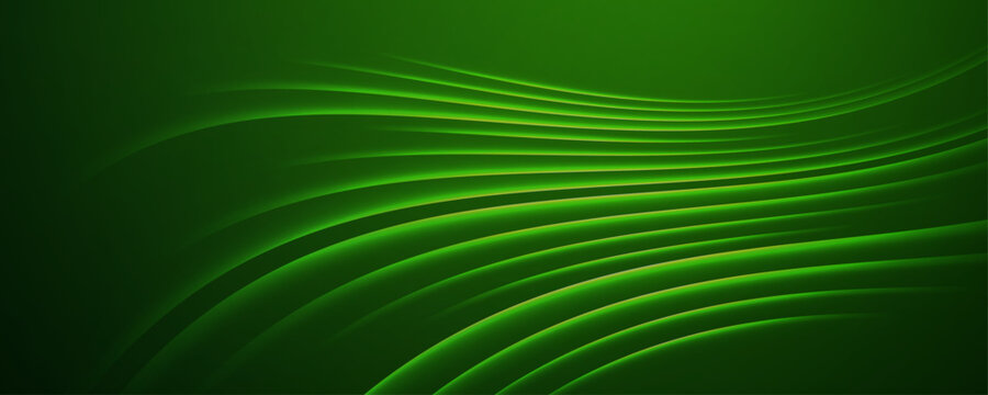 Abstract vibrant glowing green fluid waves on gradient background