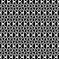 abstract black and white geometric seamless pattern featuring repeating shapes