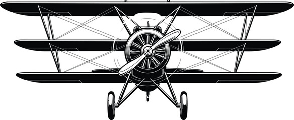 Detailed Black and White Vector Illustration of a Vintage Triplane Aircraft for Aviation History Retro Travel and Classic Flight Designs © MdShahadot