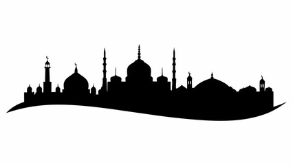 Majestic mosque cityscape silhouette with domes and minarets © AKHTAR