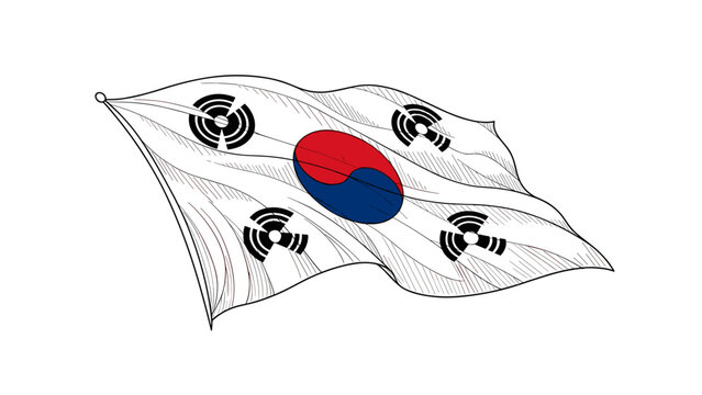 South korean flag in elegant linear style with detailed black and white design