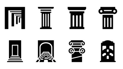 Obraz premium Elegant architectural columns and doorway icons in black and white design