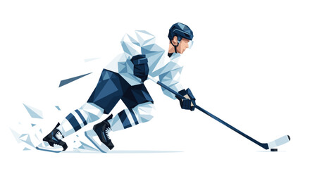 Obraz premium Modern low poly illustration of a hockey player skating with a puck. Great for sports design, team logos, branding, infographics, and advertising hockey events.