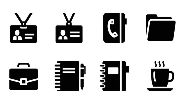 Office icons set: silhouette style for modern workplace essentials