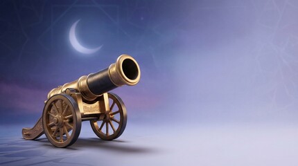 Minimal Ramadan Background with Ottoman Iftar Cannon (Ramazan Topu) and Copy Space (3D Render)