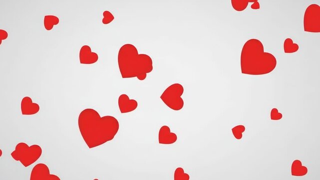 Scattered red hearts on a white background
