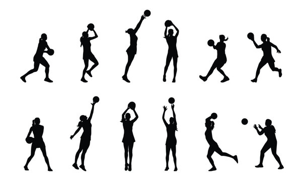 Netball player silhouette set