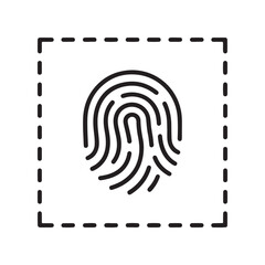 Biometric fingerprint scan icon. Digital security, authentication, and identity verification concept. Vector line art illustration.