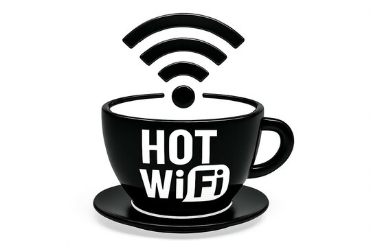 A black coffee cup with hot wifi signal on a white background.