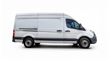 a modern white commercial cargo van shown in a side profile view isolated on a plain white background
