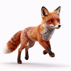 Fototapeta premium 3d Illustration, Red fox in winter forest, orange fur coat, hunting action on a white background