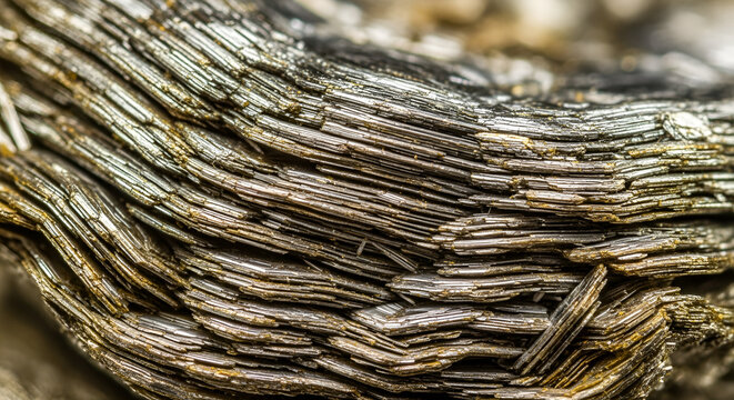 Macro view of layered shiny muskovit mica mineral structure