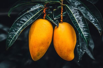Mango fruit hanging low from tree farmer point of view rural orchard mood warm daylight realistic textures documentary photography style, Realistic Photo