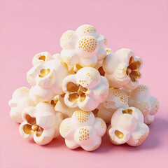 3d Illustration, Pink background with isolated popcorn kernel
