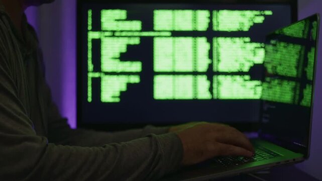 Examining malicious software, Digital forensics specialist scrutinizing suspicious file activity, Cybersecurity expert analyzing suspicious binary data using virtual environment forensic technologies