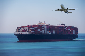 Large container ship loaded with containers modern supply chain networks making the image ideal for business shipping and global commerce concepts.