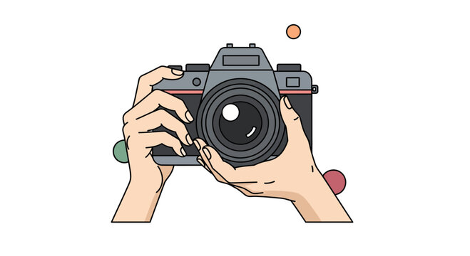 Hands holding a professional camera capturing a moment photography concept.