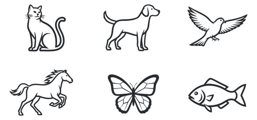 Fototapeta premium A collection of music-related icons including headphones, musical notes, a vinyl record player, and a guitar in black and white outline vector style, perfect for music-themed projects and branding