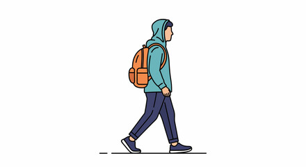 Person walking with backpack wearing hoodie side view casual style outdoor activity.