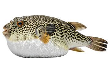 Puffer fish with distinctive spots and orange eye isolated on transparent background