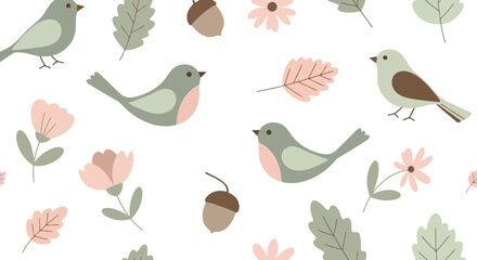 Seamless spring birds and floral vector clipart pattern in pastel colors for fabric and wallpaper © azad