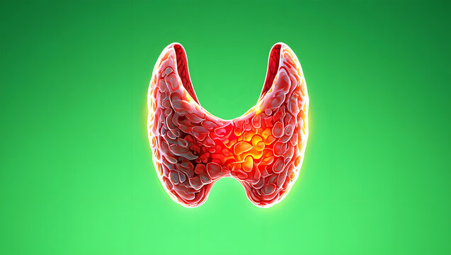 Realistic 3 D Rendering of Human Thyroid Gland with Internal Glow on Green Background