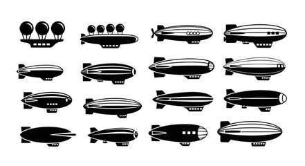 Collection of vintage airship and zeppelin illustrations. © Aceng