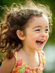 Child enjoys outdoor play with laughter and joy in bright summer sun