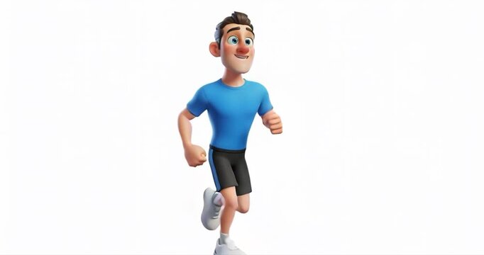 Animated male figure running isolated white background