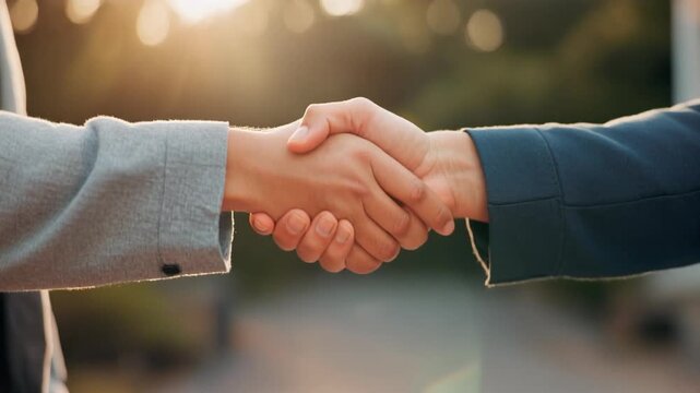Handshake agreement between two businesspeople outdoors.