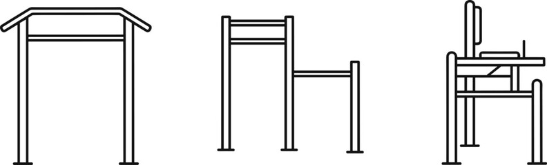 Simple line drawings of outdoor gym equipment for fitness and exercise