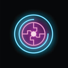 Obraz premium Vibrant neon icon of a futuristic target, glowing brightly against a dark background