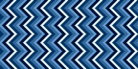 Seamless Vertical Blue and White Zigzag Pixel Art Pattern