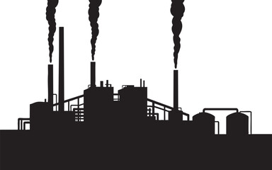 Industrial Pollution Concept Black Silhouette of Factory with Smoke Stacks Pipes © Myint