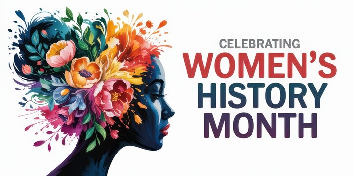 Celebrating women's history month with flowers and silhouette