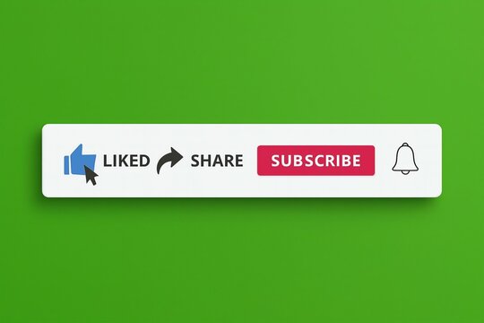 Call to action button with like, share, and subscribe options on a green background.