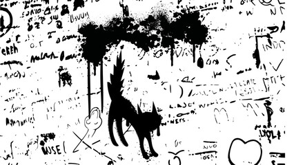 Black Cat Silhouette Silhouette in Front of Urban Graffiti Wall with Ink Splatter © Isoplus