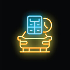 Neon car sharing concept with glowing car, clock, and calendar symbolizing scheduling and availability
