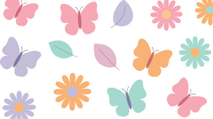 Spring butterfly and flower seamless pattern vector clipart in pastel colors for kids design © azad