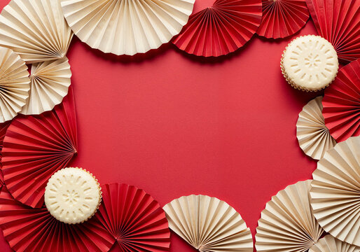 background with chinese red gold fan