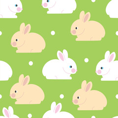 Fototapeta premium Vector seamless pattern with cute rabbits on a green background